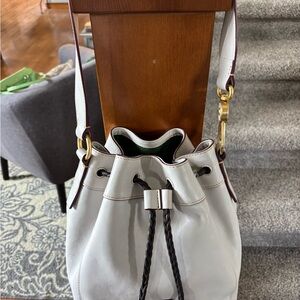 Dooney & Bourke ecru Hattie Shoulder Bag with Drawstring Closure
